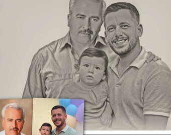 Memorial Portrait from Multiple Photos | Custom Family Couple Pet Illustration | Personalized Digital Artwork Gift