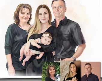 Watercolor Memorial Portrait from Multiple Photos | Custom Family Illustration | Personalized Remembrance Gift | Digital Artwork