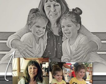 Grandparents Portrait From Separate Photos | Custom Family Illustration | Combine Photos Into One Portrait | Memorial Gift