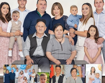Custom Colour Extended Family Portrait From Photos, Mother’s Day or Father’s Day Gift