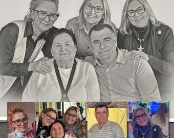 Grandparents Portrait from Multiple Photos | Custom Family Portrait | Personalized Digital Artwork | Black & White Sketch Gift