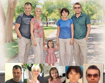 Custom Family Portrait from Photos | Combine Multiple Pictures | Memorial Portrait | Personalized Digital Gift Download
