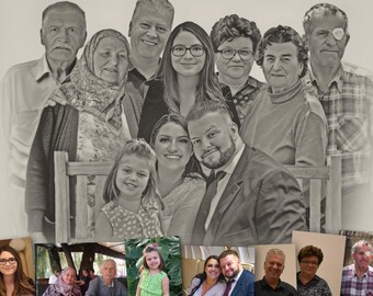 Custom Digital Portrait from Multiple Photos | Family Illustration | Personalised Artwork | Printable Gift | Couple, Pet, Memorial | Sketch