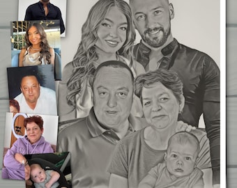 Custom Digital Portrait from Multiple Photos | Family Illustration | Personalised Artwork | Printable Gift | Couple, Pet, Memorial | Sketch
