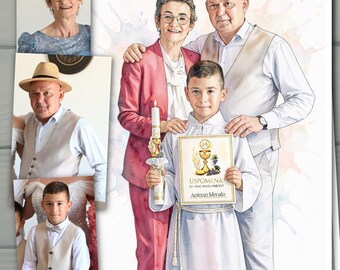 Custom Watercolor Family Portrait from Photo | Personalized Couple Pet Memorial Portrait | Printable Digital Artwork Gift