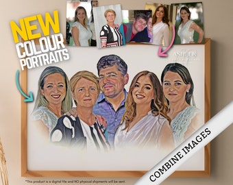 NEW! COLOUR Family Digital Portrait (Combine Multiple Photos) | Sketch | Drawing | Custom Wall Prints | Combine Images | Merge | Printable