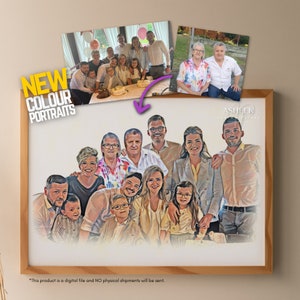 NEW COLOUR Family Digital Portrait Combine Multiple Photos Sketch Drawing Custom Wall Prints Combine Images Merge Printable image 3