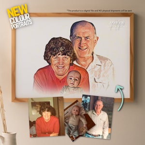 NEW COLOUR Family Digital Portrait Combine Multiple Photos Sketch Drawing Custom Wall Prints Combine Images Merge Printable zdjęcie 5