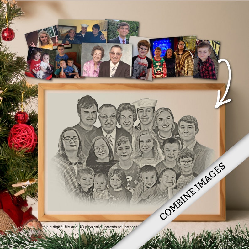 Erinnerungsstück Geschenkidee Geschenk für Sie Geschenk für Ihn Kombinieren Sie mehrere Fotos Skizze Zeichnung Familie Bild 7