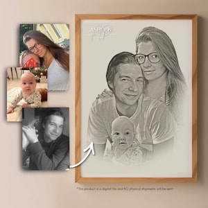 Memorial Portrait Gift Idea Gift for Her Gift for Him Combine Multiple Photos Sketch Drawing Family zdjęcie 2