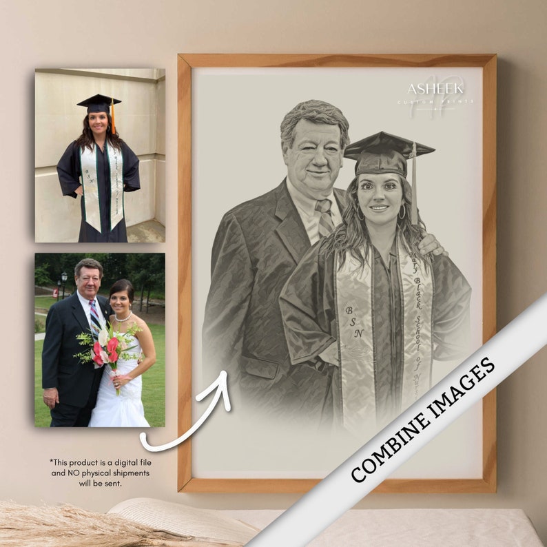 Memorial Portrait Gift Idea Gift for Her Gift for Him Combine Multiple Photos Sketch Drawing Family image 6