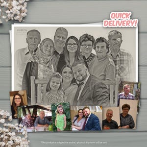 Custom Digital Portrait from Multiple Photos | Family Illustration | Personalised Artwork | Printable Gift | Couple, Pet, Memorial | Sketch
