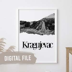 Kragujevac, Coordinates & Photo | Custom Balkan Wall Prints | Printable Art | Digital Download | Funny, Humour | Srbija | Serbia