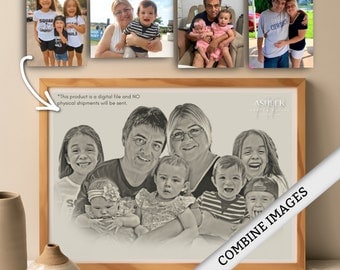 Custom Family Digital Portrait (Combine Multiple Photos) | Digital Sketch | Custom Wall Prints | Combine Images | Merge |