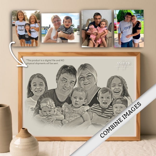 Custom Family Digital Portrait (Combine Multiple Photos) | Digital Sketch | Custom Wall Prints | Combine Images | Merge |