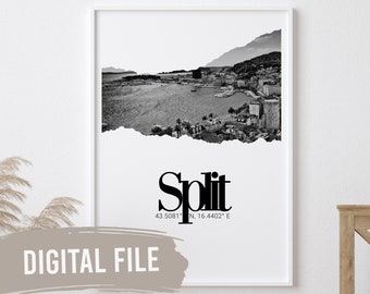 Split, Koordinaten & Foto | Benutzerdefinierte Balkan Wand druckt | Druckbare Kunst | Digitaler Download | Lustig, Humor | Kroatisch | Kroatien | Hrvatska