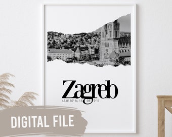 Zagreb, Coordinates & Photo | Custom Balkan Wall Prints | Printable Art | Digital Download | Funny, Humour | Croatian | Croatia | Hrvatska