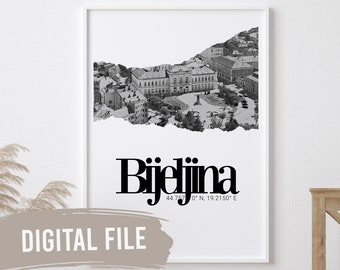Bijeljina, Coordinates & Photo | Custom Balkan Wall Prints | Printable Art | Digital Download | Funny, Humour | Bosnian | Bosnia | Serbian