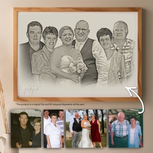 Memorial Portrait Gift Idea Gift for Her Gift for Him Combine Multiple Photos Sketch Drawing Family image 5