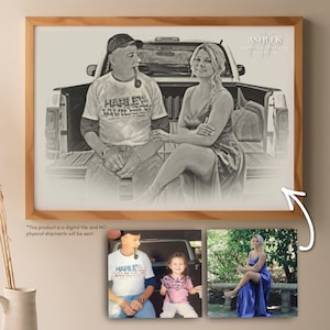 Memorial Portrait Gift Idea Gift for Her Gift for Him Combine Multiple Photos Sketch Drawing Family zdjęcie 3