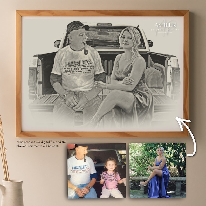 Custom Family Digital Portrait Combine Multiple Photos Sketch Drawing Custom Wall Prints Combine Images Merge Printable image 2