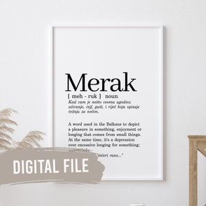 Merak Meaning | Custom Balkan Wall Prints | Printable Art | Digital Download | Funny, Humour | Bosnian | Serbian | Croatian