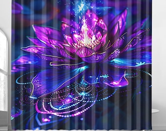 Lila Neon Lotus Glow Duschvorhang - Lebendiges und mystisches Badezimmer Dekor