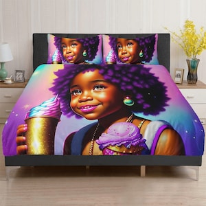 Personalized Gift MelanatedMe Maya Black Girl Magic  Cute Little Afro Black Princess Duvet Cover Sets