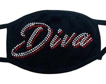 Diva Rhinestone 2-layer face mask w/ filter pocket and 1 free 5-layer pm2 filter