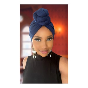 Pre-Tied Turban/Adult Turban/ Pre knotted Adult Head Wrap/ Pre-Tied Twist knot Hat/ Chemo wrap / Alopecia cap/Slip on wrap Blue