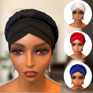 PRE-TIED Braided Turban/ Pre- Tied Headwrap/ Turban/ Boho Chic/ Chemo Gift/ Chemo Cap/ Alopecia Cap/ Fashion Turban