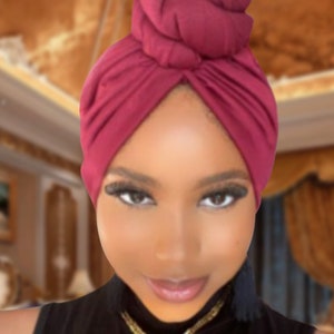 Pre-Tied Turban/Adult Turban/ Pre knotted Adult Head Wrap/ Pre-Tied Twist knot Hat/ Chemo wrap / Alopecia cap/Slip on wrap Wine