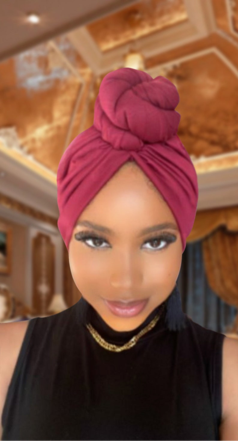 Pre-Tied Turban/Adult Turban/ Pre knotted Adult Head Wrap/ Pre-Tied Twist knot Hat/ Chemo wrap / Alopecia cap/Slip on wrap Wine