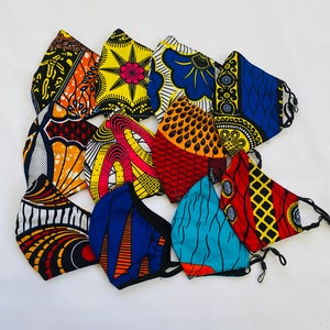 African Ankara Print Face Mask: Adjustable Straps, Filter Pocket