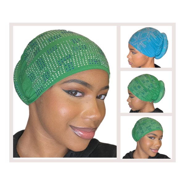 Rhinestone Pre-tied Turban Headwrap/Beanie/Chemo/Alopecia/Boho chic