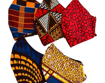 African Ankara Print Face Mask: Cotton, Reusable w/ Filter Pocket