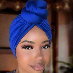 Pre-Tied Turban/Adult Turban/ Pre knotted Adult Head Wrap/ Pre-Tied Twist knot Hat/ Chemo wrap / Alopecia cap/Slip on wrap Royal Blue
