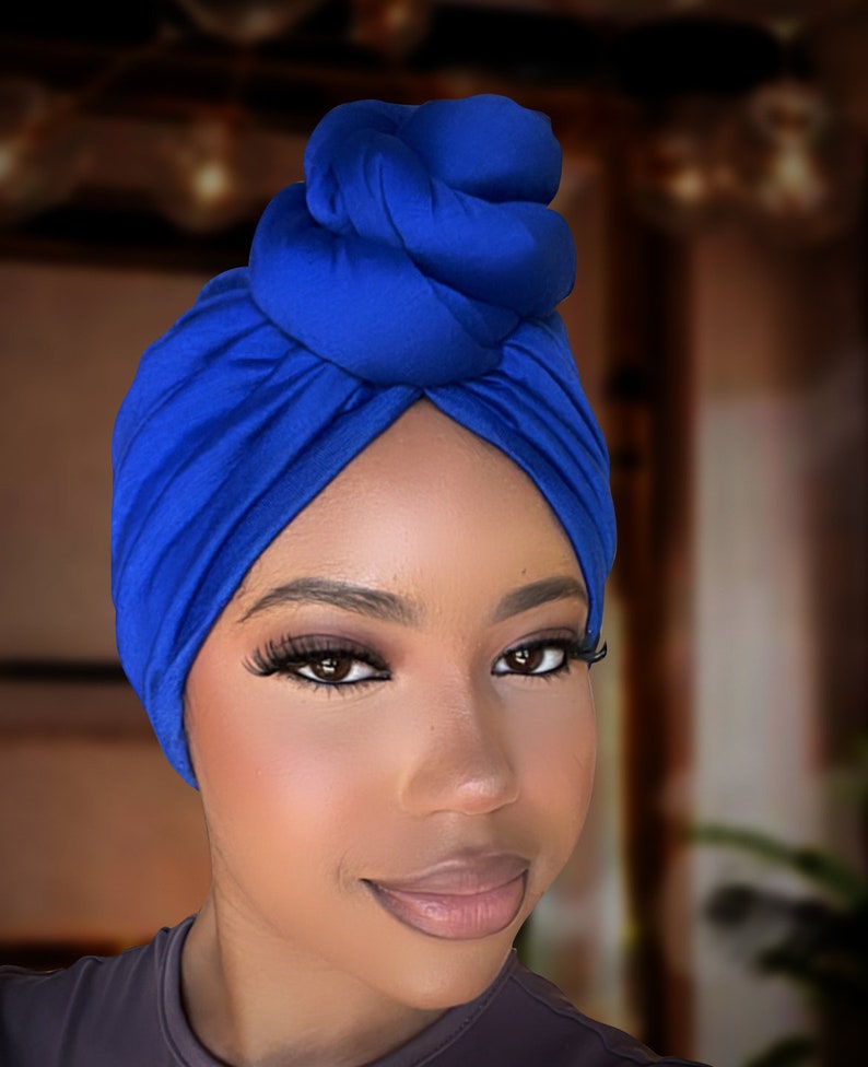 Pre-Tied Turban/Adult Turban/ Pre knotted Adult Head Wrap/ Pre-Tied Twist knot Hat/ Chemo wrap / Alopecia cap/Slip on wrap Royal Blue