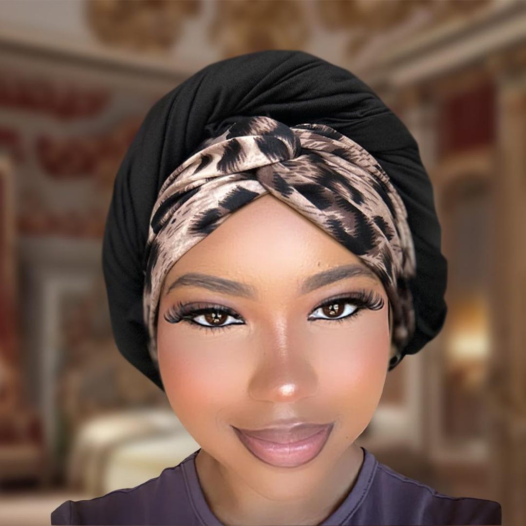 Leopard Print Turban Head Wrap Hat Polyester Leopard Print Turban,satin Lined, Animal Print Cap, Turban  main image 2