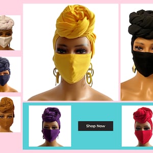 Jersey Knit Head Wrap/ Scarf with Matching Face Mask/African Headwrap
