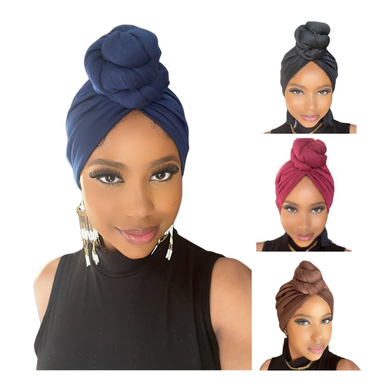 Pre-Tied Turban/Adult Turban/ Pre knotted Adult Head Wrap/ Pre-Tied Twist knot Hat/ Chemo wrap / Alopecia cap/Slip on wrap image 1