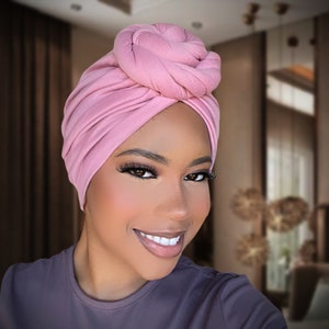 Pre-Tied Turban/Adult Turban/ Pre knotted Adult Head Wrap/ Pre-Tied Twist knot Hat/ Chemo wrap / Alopecia cap/Slip on wrap Pink