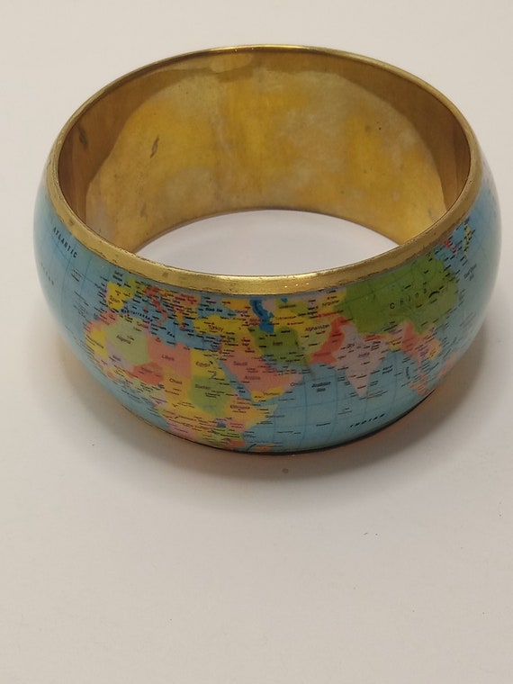 Globe World Map brass bangle bracelet - image 3