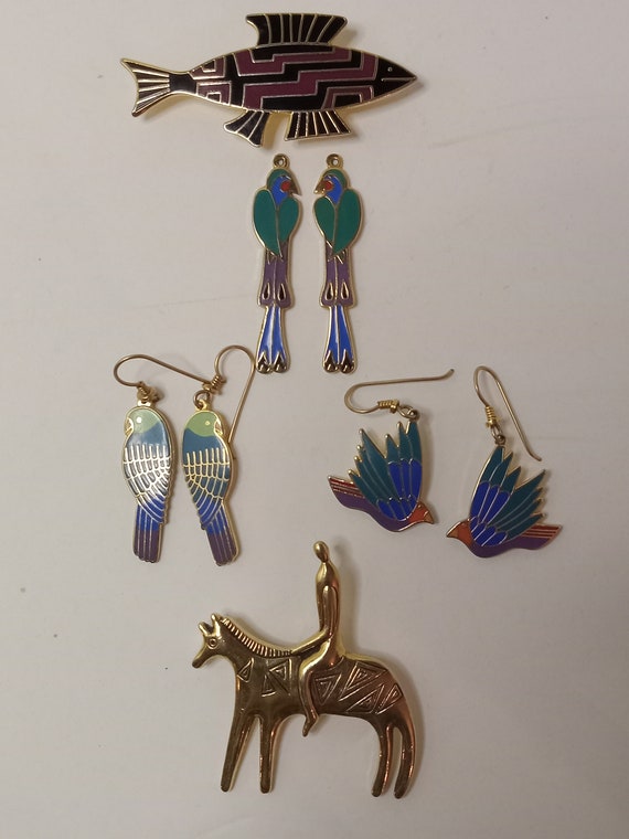 Vintage Laurel Burch Earrings and Pin Jewelry