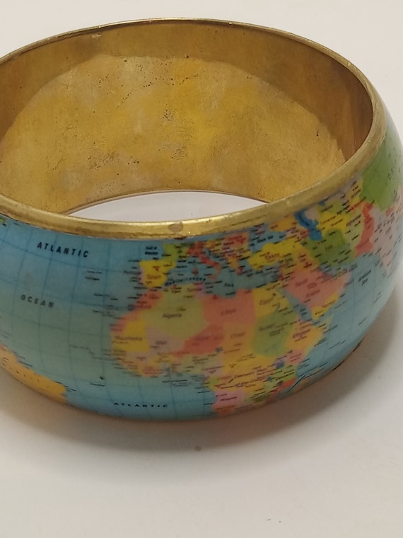 Globe World Map brass bangle bracelet - image 1