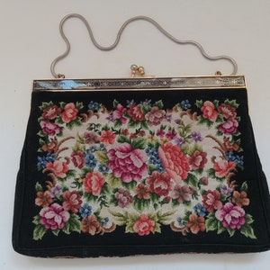 Vintage Black with Flowers Petit Point Purse