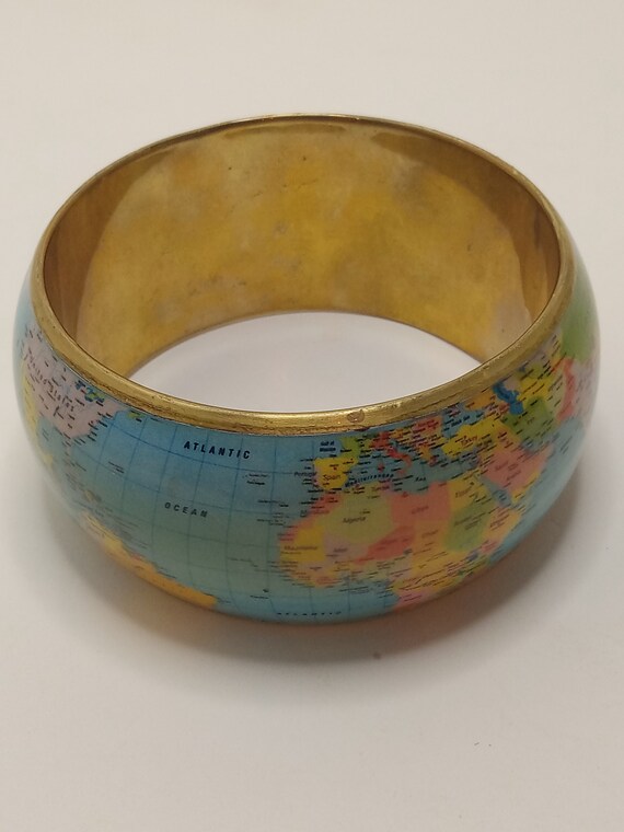 Globe World Map brass bangle bracelet - image 2