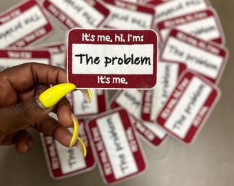 Strykmärke med texten "Hej, jag är problemet" | Broderad lapp med text | Applikation för rolig jacka och mössa