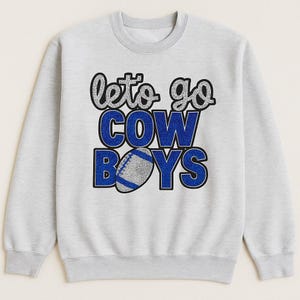Toppa con paillettes Let&#39;s Go Cowboys / Toppa da football blu e argento da stirare / Toppa fai da te per felpa per il giorno della partita / Regalo scintillante per i fan / Design ispirato a Dallas
