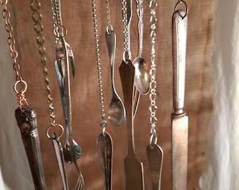 Upcycled Vintage Silverware Windchimes. OOK piece with buttons, brass bits, chain. Yard Art!